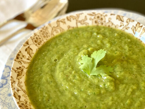 A bowl of vibrant green soup - an anti-inflammatory soup from EBS.