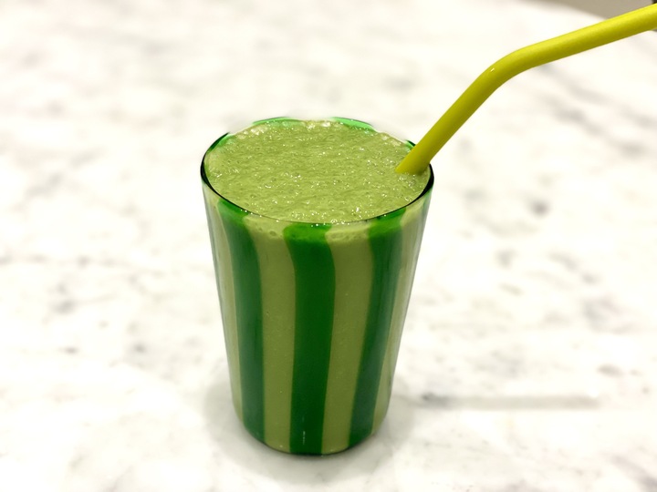 A glass of a matcha smoothie, packed with nutrients to lower inflammation in the body.