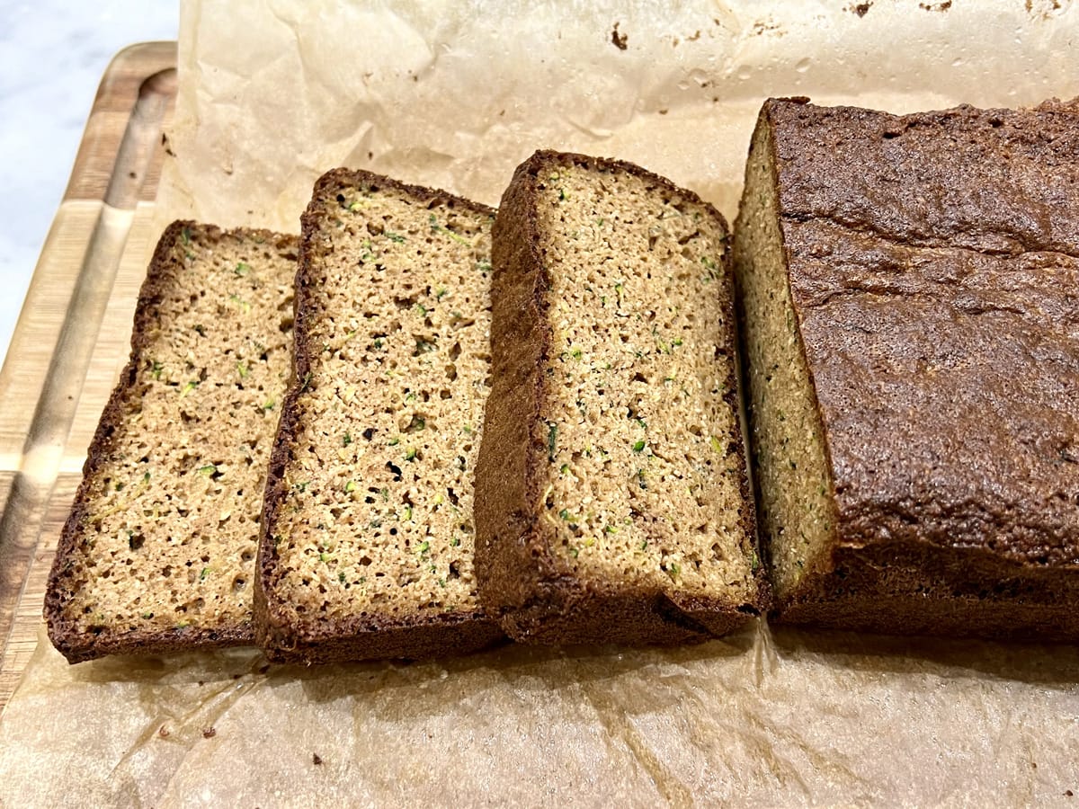Loaf of sliced zucchini bread