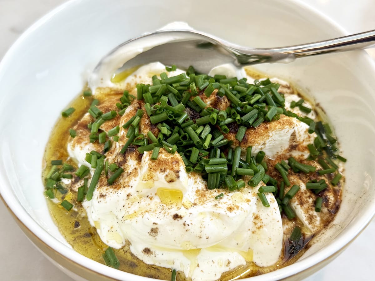 Cumin and Chive Yogurt Dip with olive oil